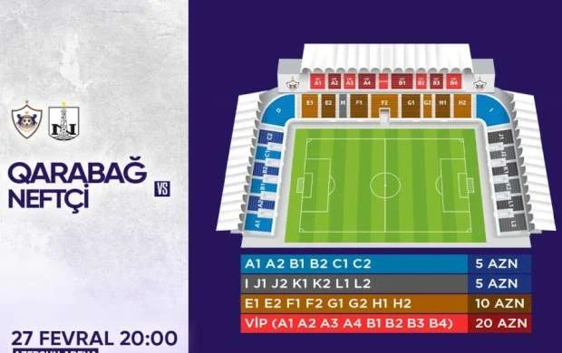 “Qarabağ” – “Neftçi” matçının biletləri sabah satışa çıxarılacaq 