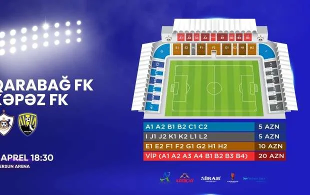 “Qarabağ” - “Kəpəz” matçı 5 manata 