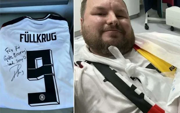 Alman futbolçu qolunu sındırdığı azarkeşin könlünü belə aldı 